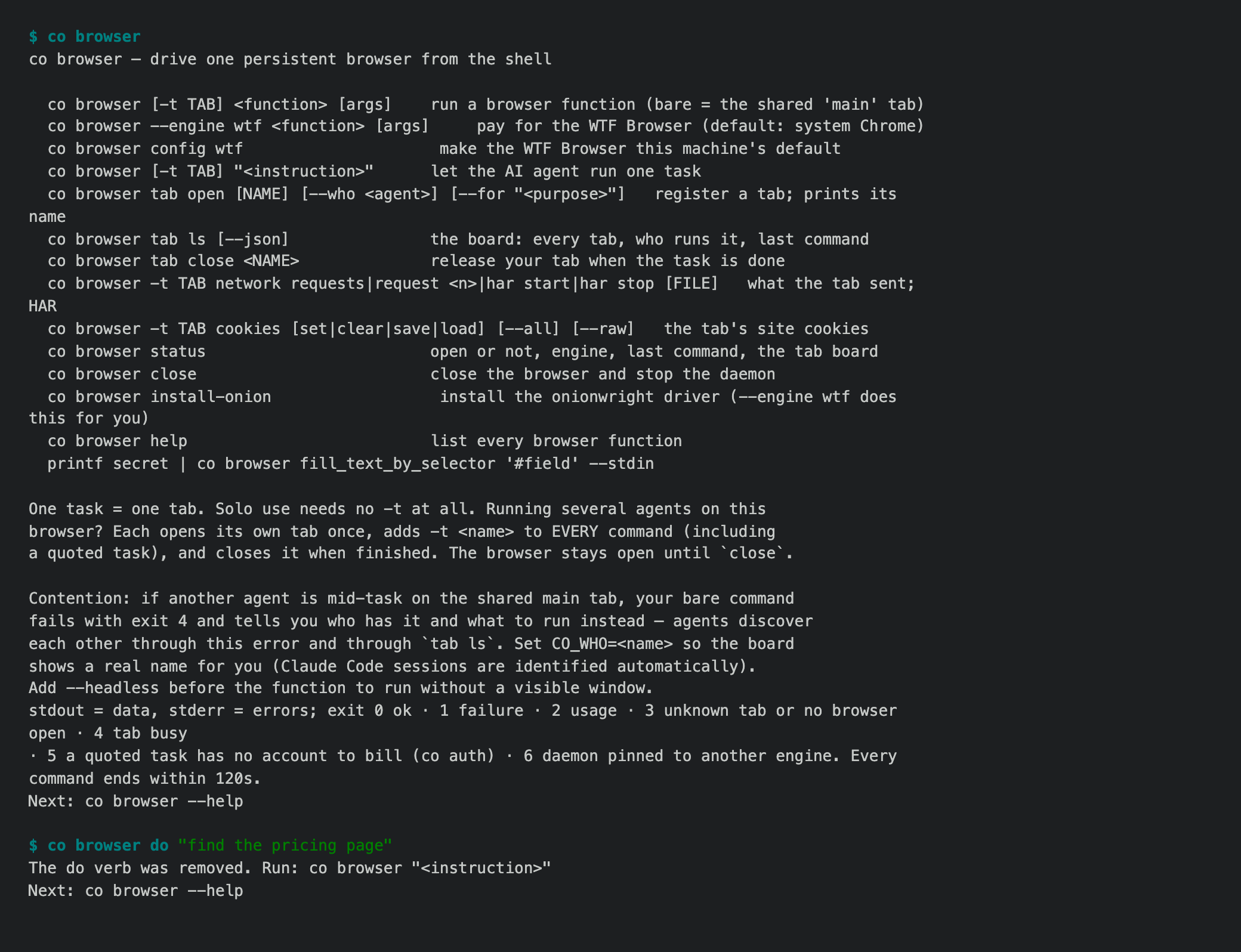 Browser task syntax and migration message
