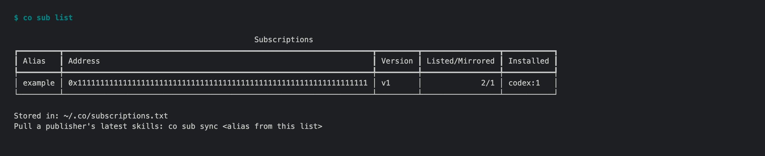 Subscription counts from a disposable local example