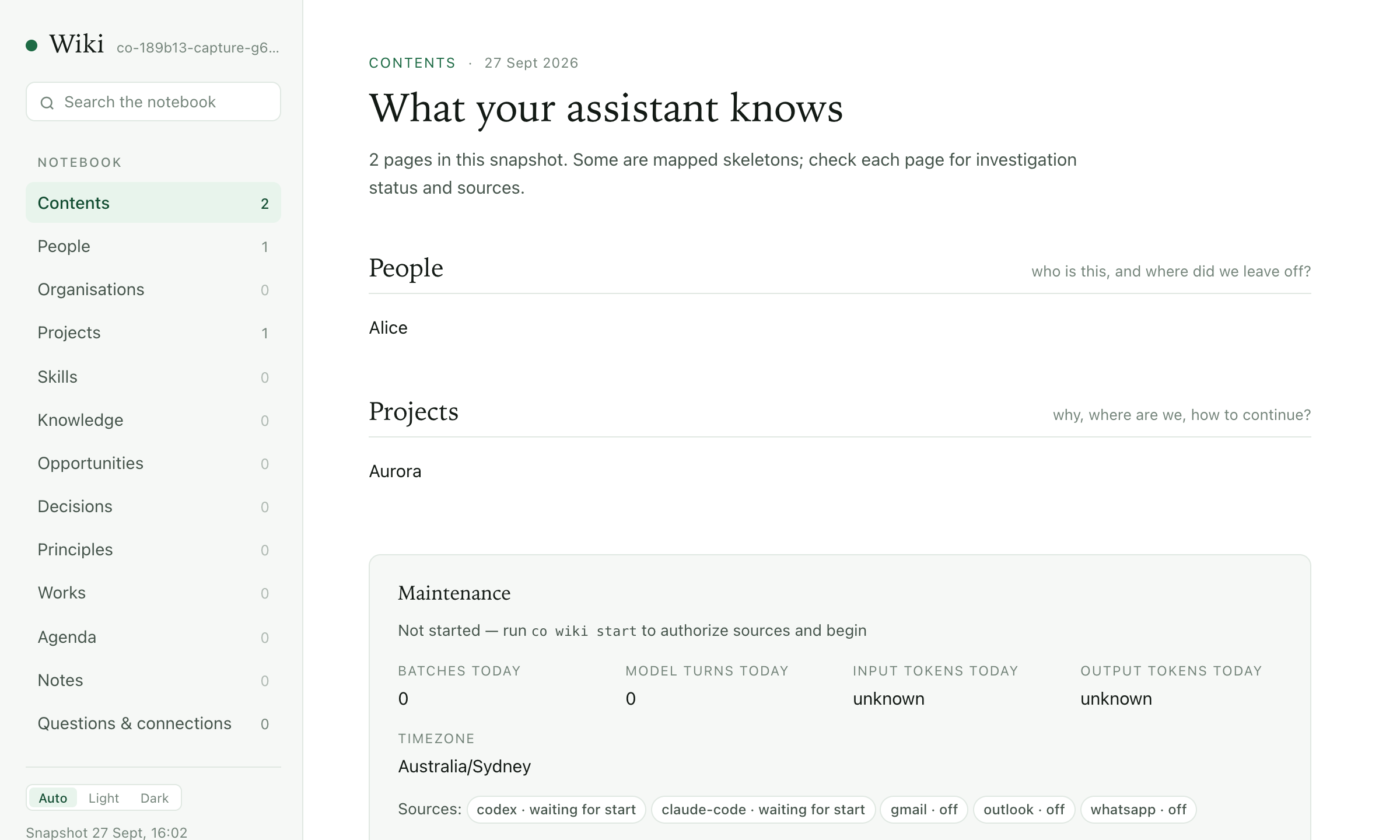 The local snapshot co wiki open opens, rendered in Chrome from file://