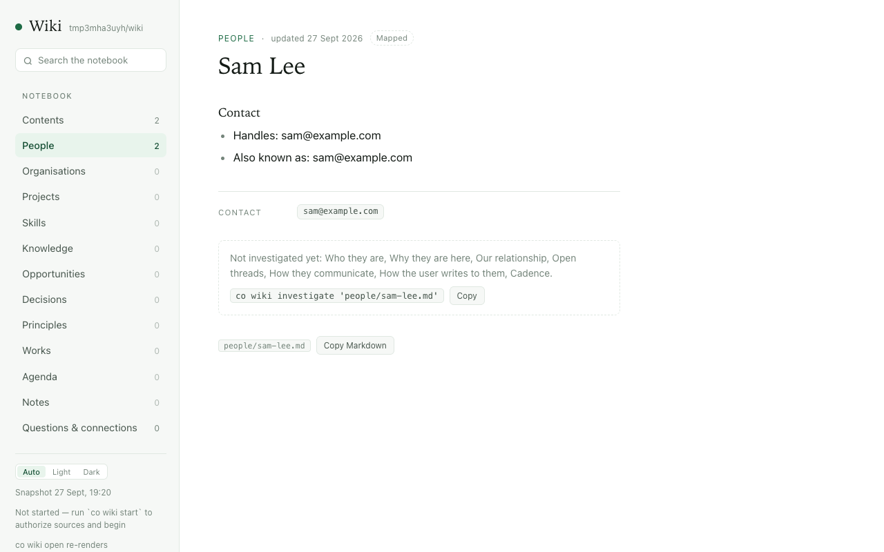 A mapped person page in the wiki reader