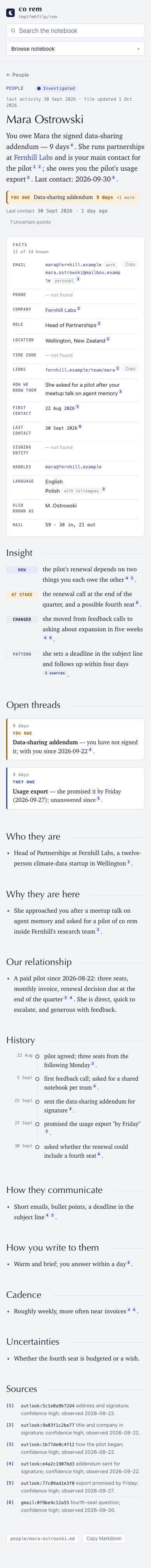 A person page at phone width