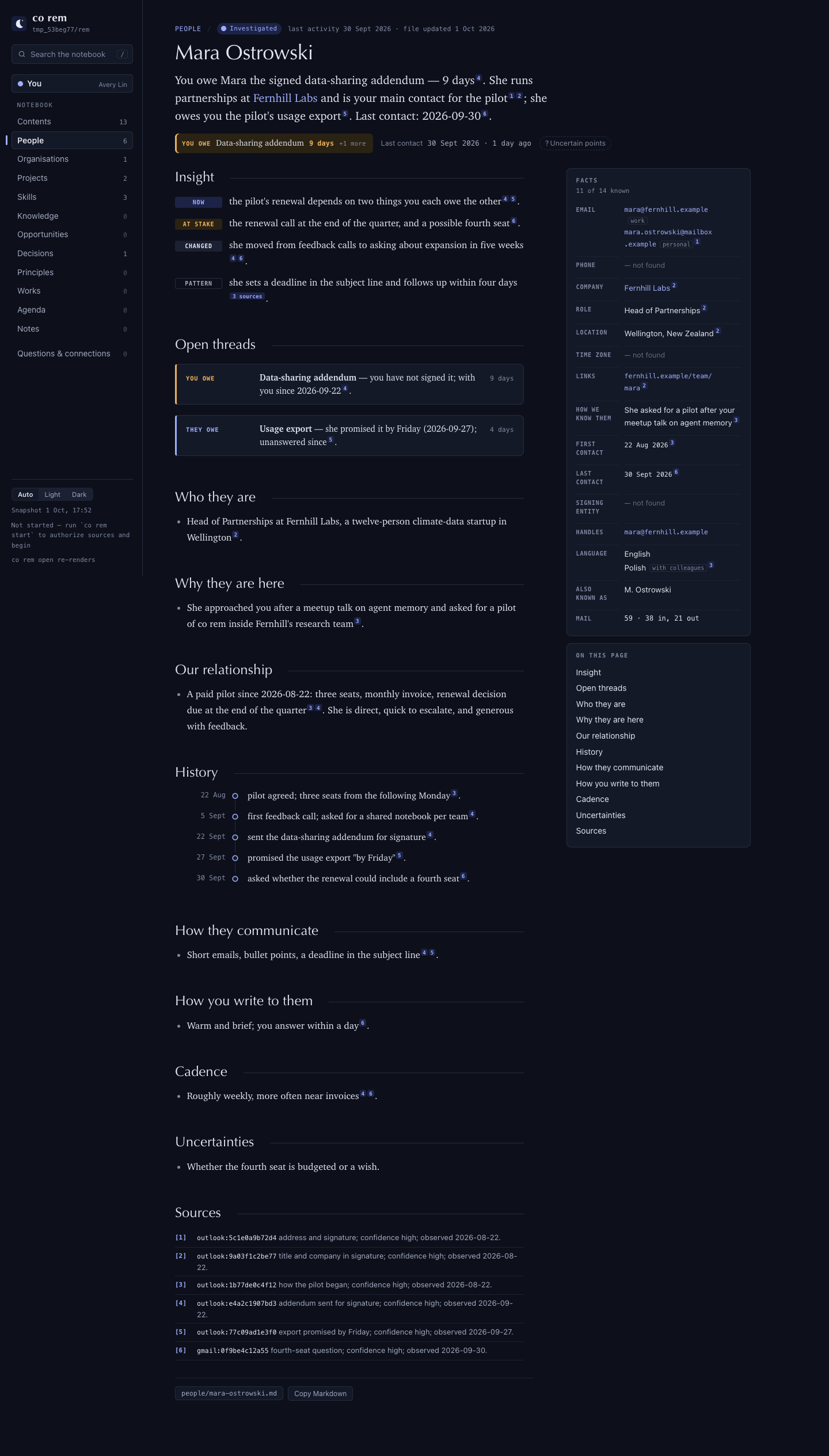 A person page, dark