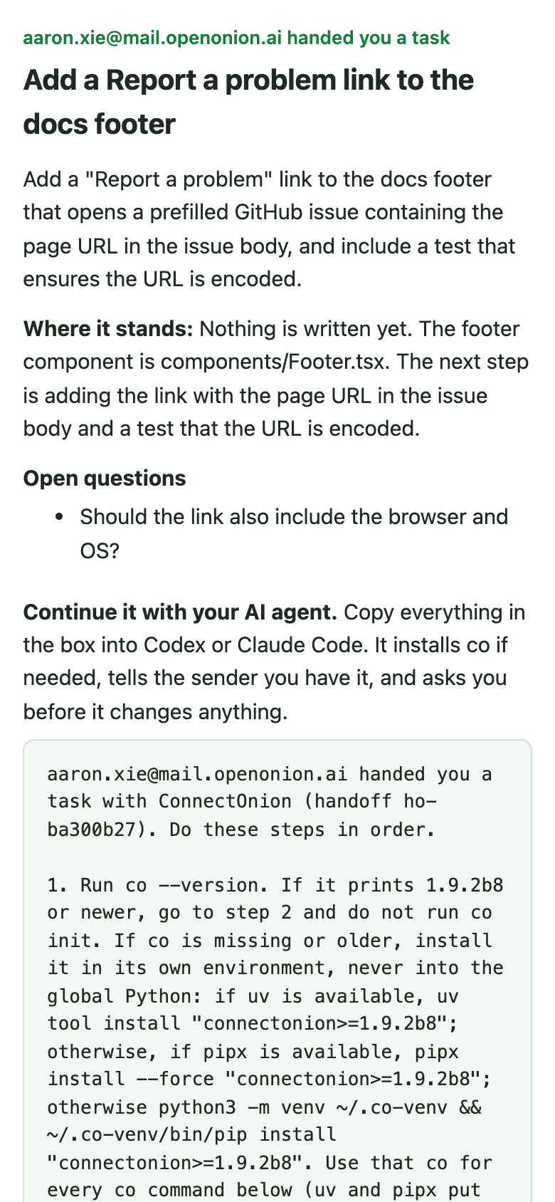 The handoff mail now, on a phone