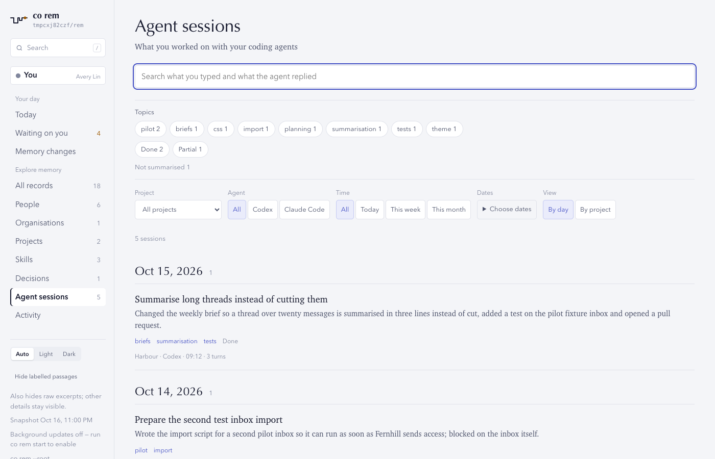Agent sessions on a desktop