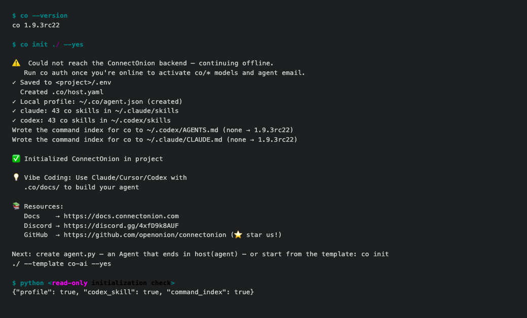 RC22 project initialization prepares the profile, skill links and command index